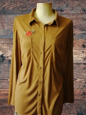 Button-Up Shirt  with Floral Accent